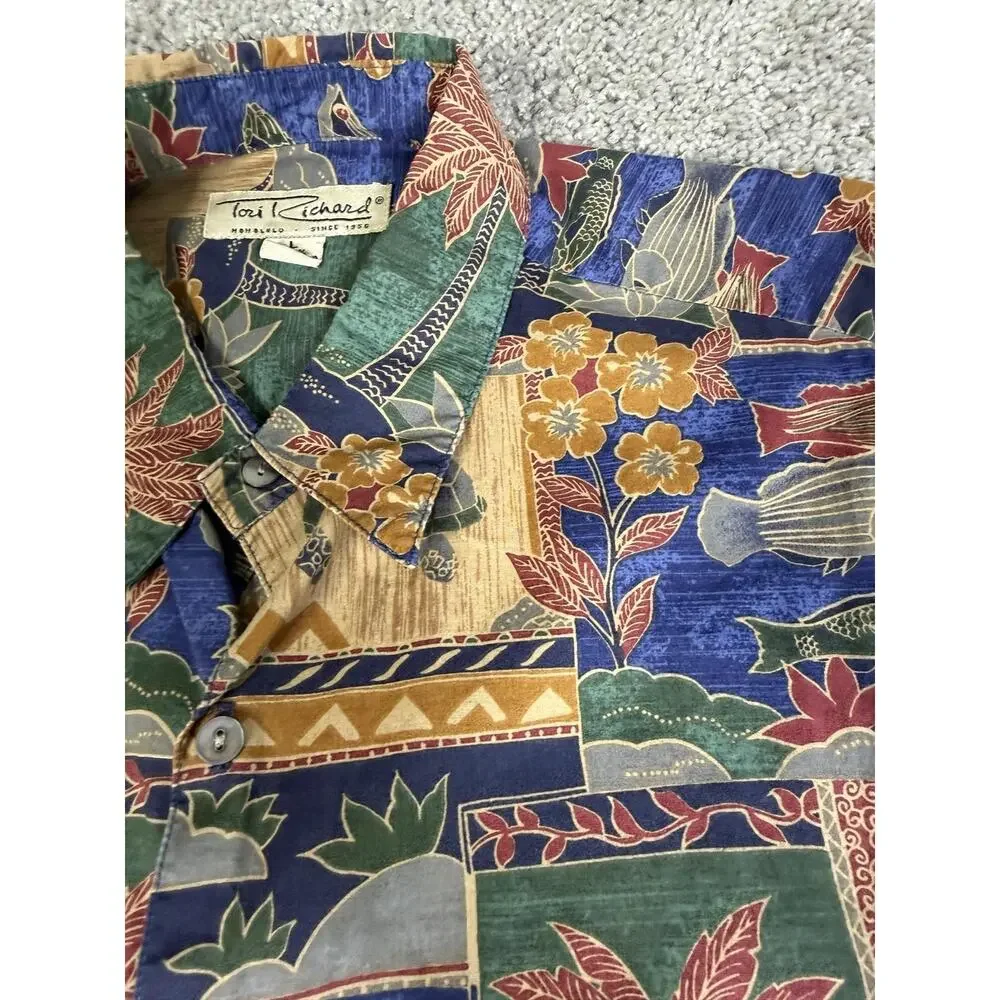 Tori Richard Shirt Mens L Turtle Batik Short Sleeve Button Up Hawaiian Relaxed